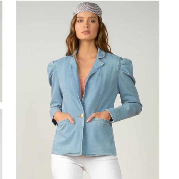 ⭐️ NEW Elan Medium Light Blue Puff Sleeve Light Jackson Denim Blazer - Picture 10 of 10